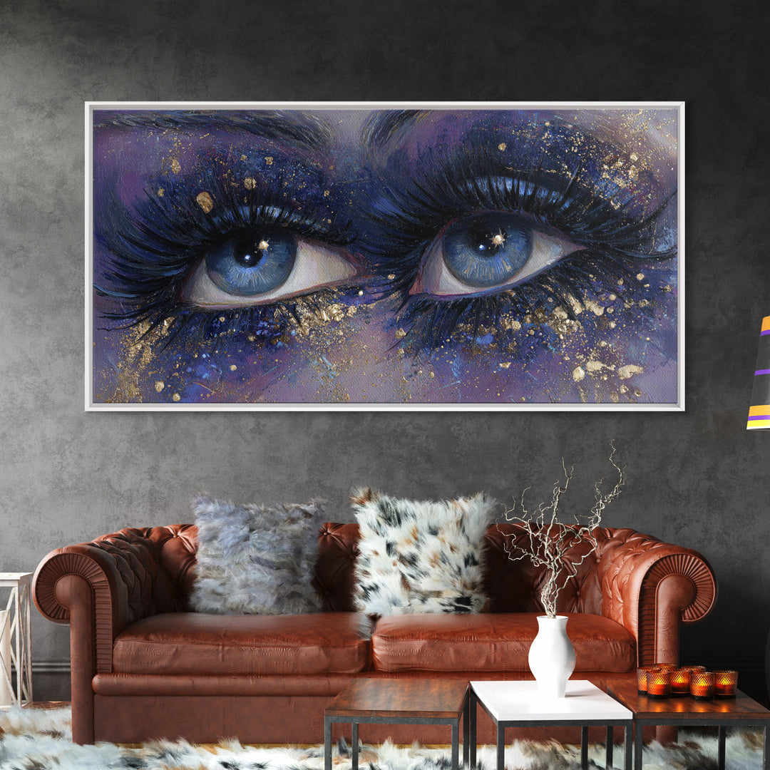Mystic Eye with Planets Orbiting Through Lashes Canvas Print, Astrology Art, Wall Art, Living Room Decor, Oil Painting, Zodiac, AST-2x1-32