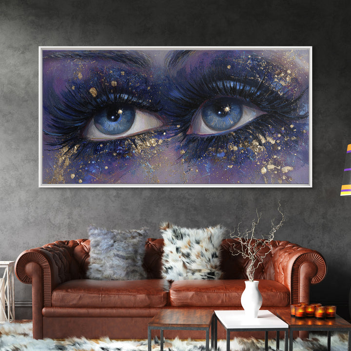 Mystic Eye with Planets Orbiting Through Lashes Canvas Print, Astrology Art, Wall Art, Living Room Decor, Oil Painting, Zodiac, AST-2x1-32