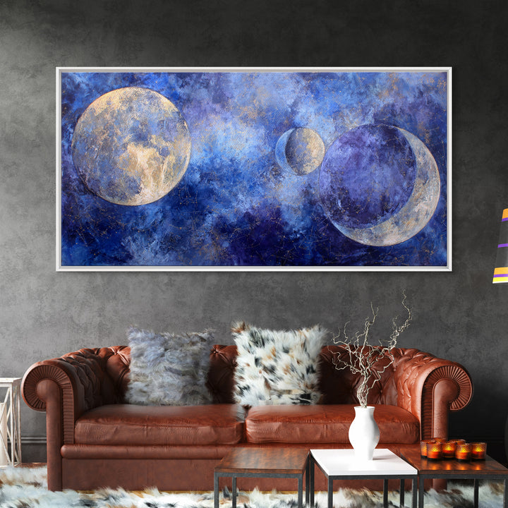 Celestial Twins Surrounded by Mirrored Moons Canvas Print, Astrology Art, Astrology Gifts, Living Room Decor, Oil Painting, AST-2x1-53