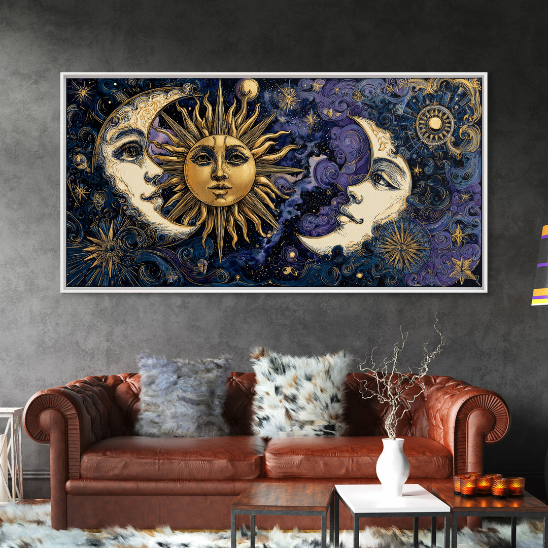 Sun and Moon Faces Canvas Print, Astrology Art, Celestial Decor, Living Room Decor, Zodiac, Leo Wall Art, Astronomy Print, AST-2x1-73