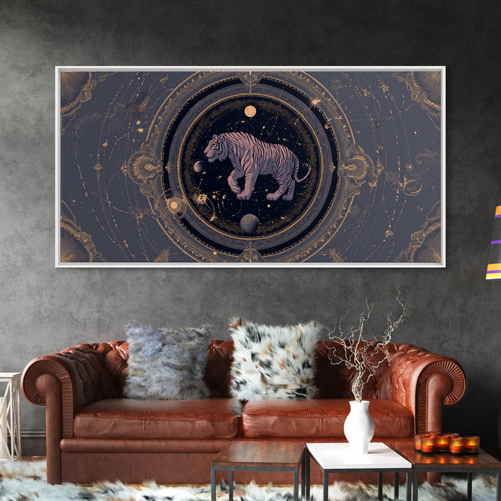 Twelve Zodiac Animals Arranged Framed Canvas Print, Astrology Art, Zodiac Sign Wall Art, Living Room Decor, Oil Painting, AST-2x1-96