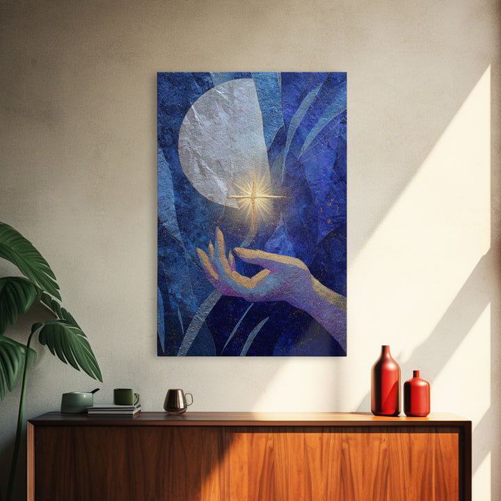 Tarot Cosmic Hand Holding a Glowing Star Framed Canvas Print, Astrology Art, Printable Wall Art, Living Room Decor, Zodiac, AST-2x3-38
