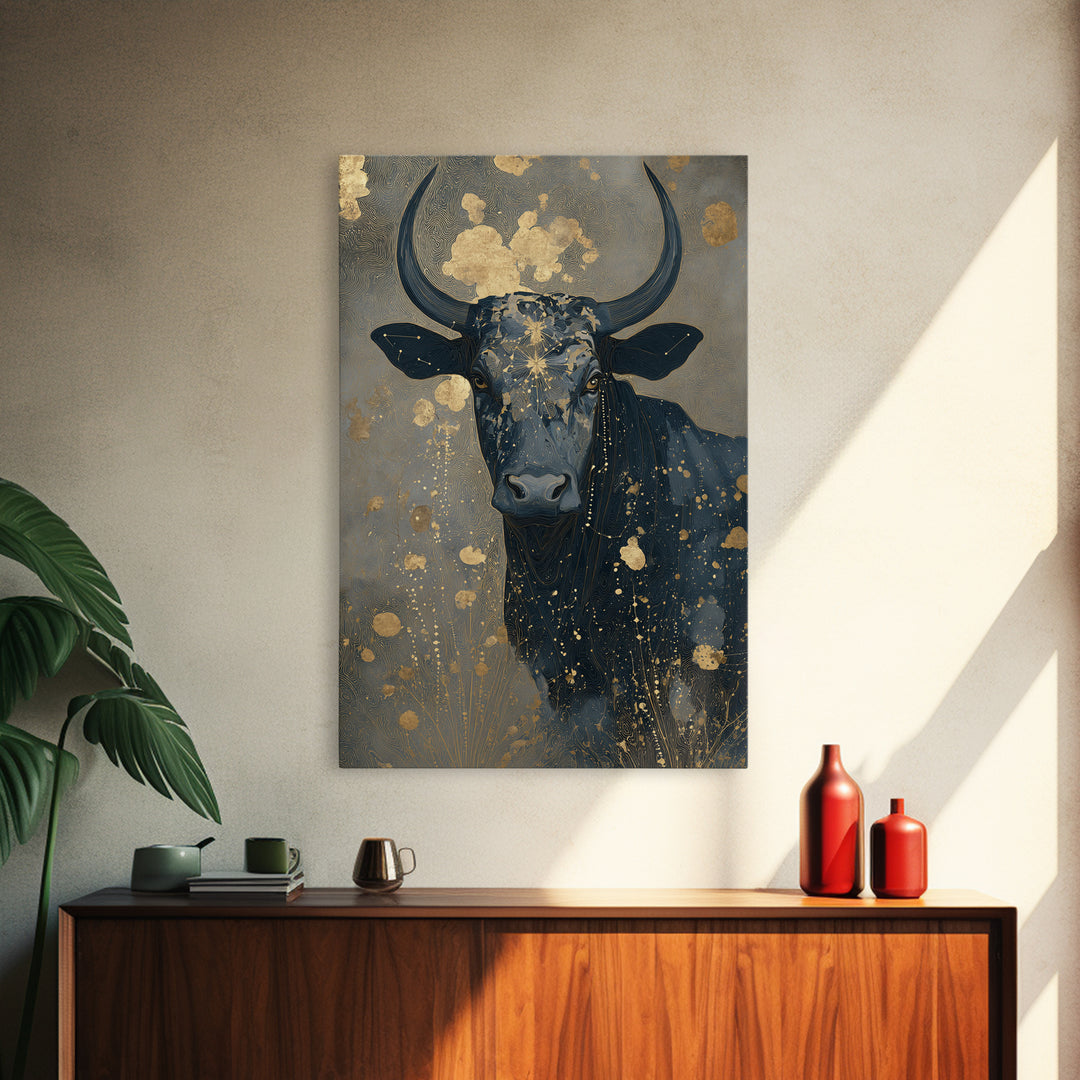Bull Constellation Above Golden Meadow Canvas Print, Astrology Art, Celestial Decor, Living Room Decor, Fine Art, Zodiac, AST-2x3-49