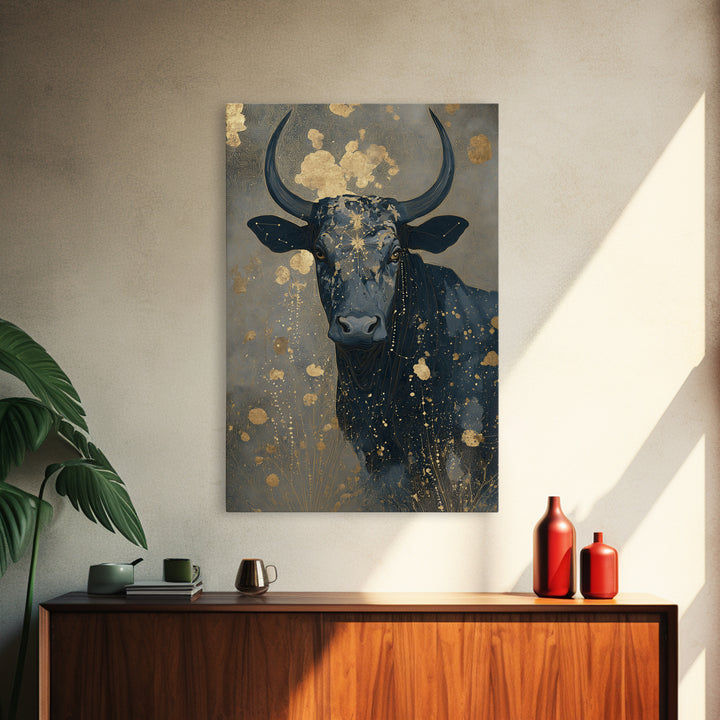 Bull Constellation Above Golden Meadow Canvas Print, Astrology Art, Celestial Decor, Living Room Decor, Fine Art, Zodiac, AST-2x3-49