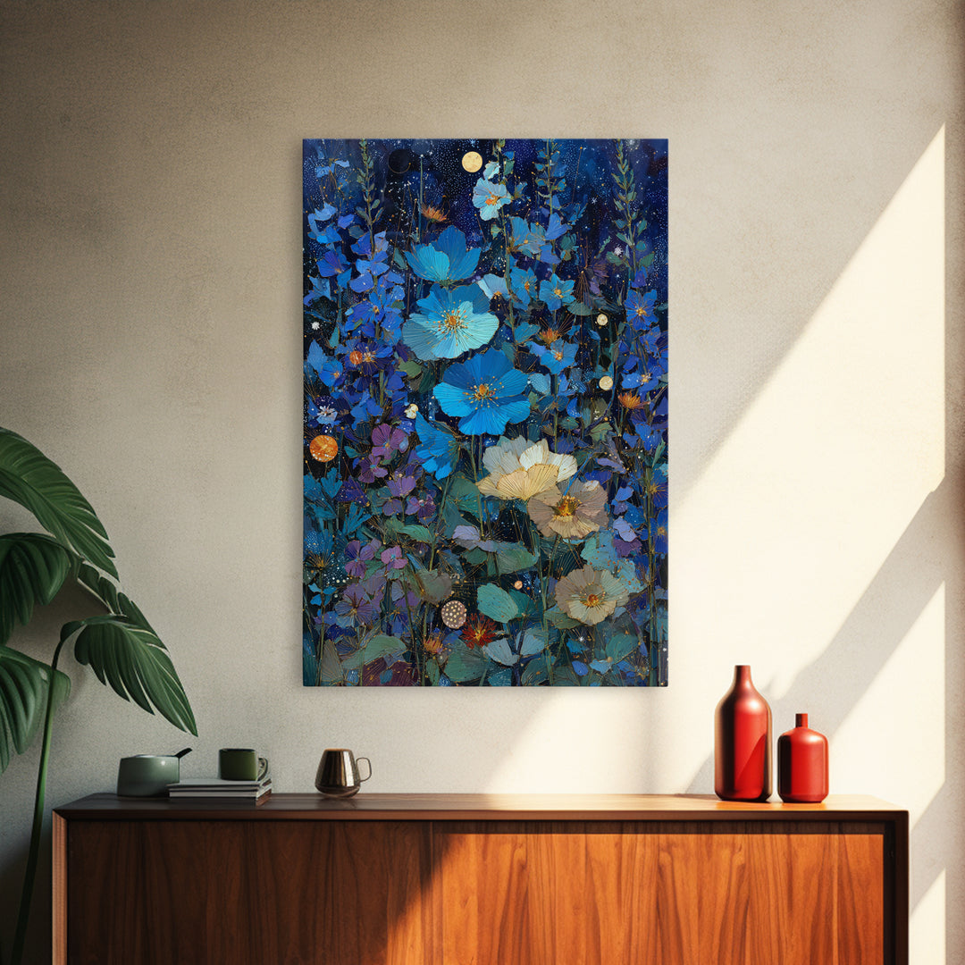Dreamlike Night Garden Framed Canvas Print, Astrology Art, Printable Art, Living Room Decor, Watercolor Art, Zodiac, AST-2x3-78