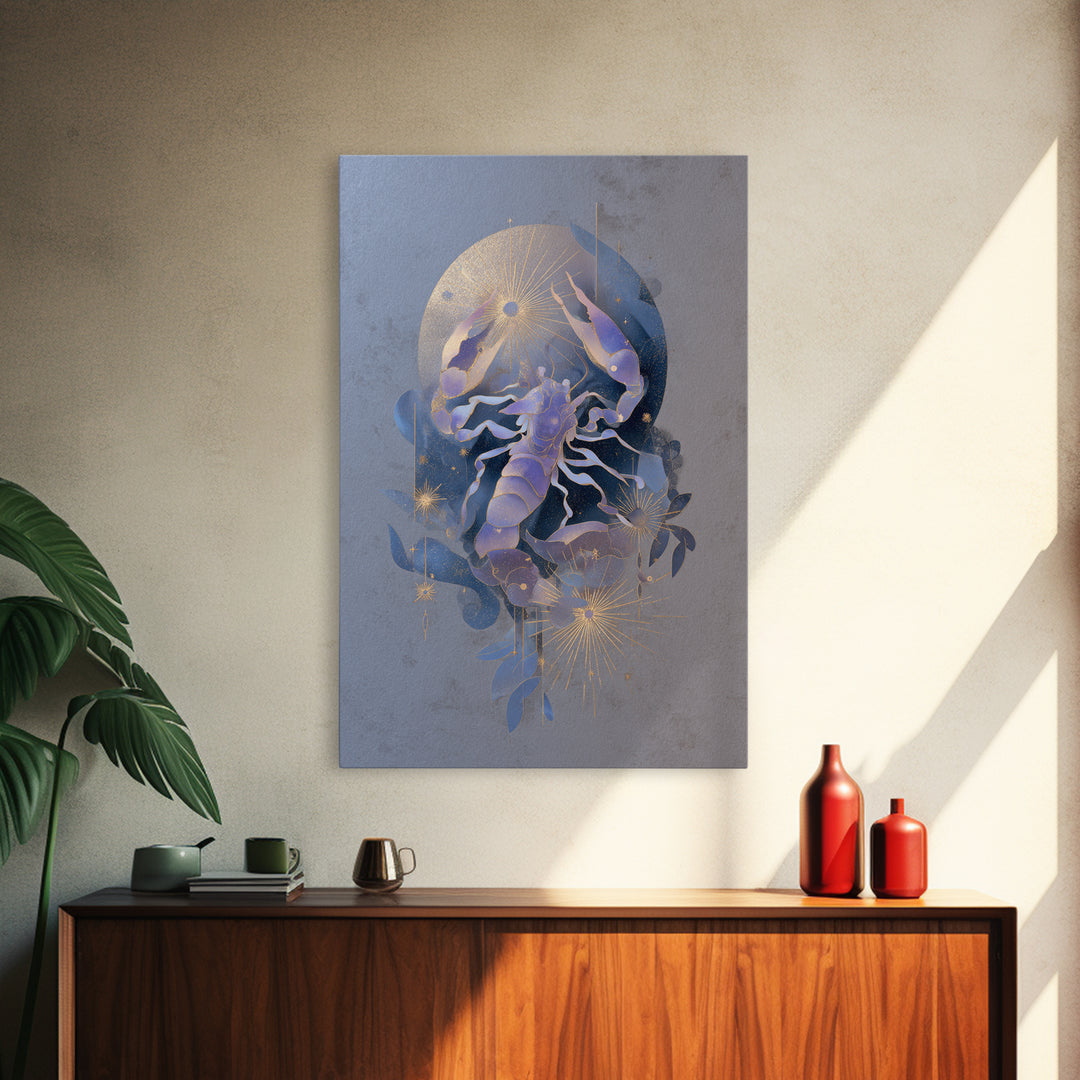 Scorpio Formed from Stars and Jeweled Shadows Framed Canvas Print, Astrology Art, Cat Art, Living Room Decor, Fine Art, Zodiac, AST-2x3-90