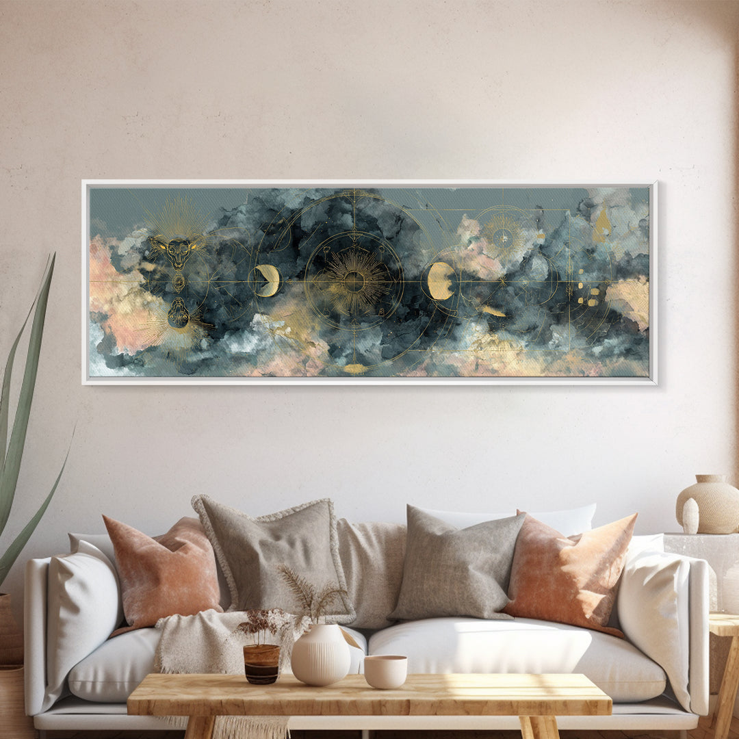 Capricorn Sea Goat Emerging from Cosmic Waves Canvas Print, Astrology Art, Astrology Wall Art, Living Room Decor, AST-3x1-11