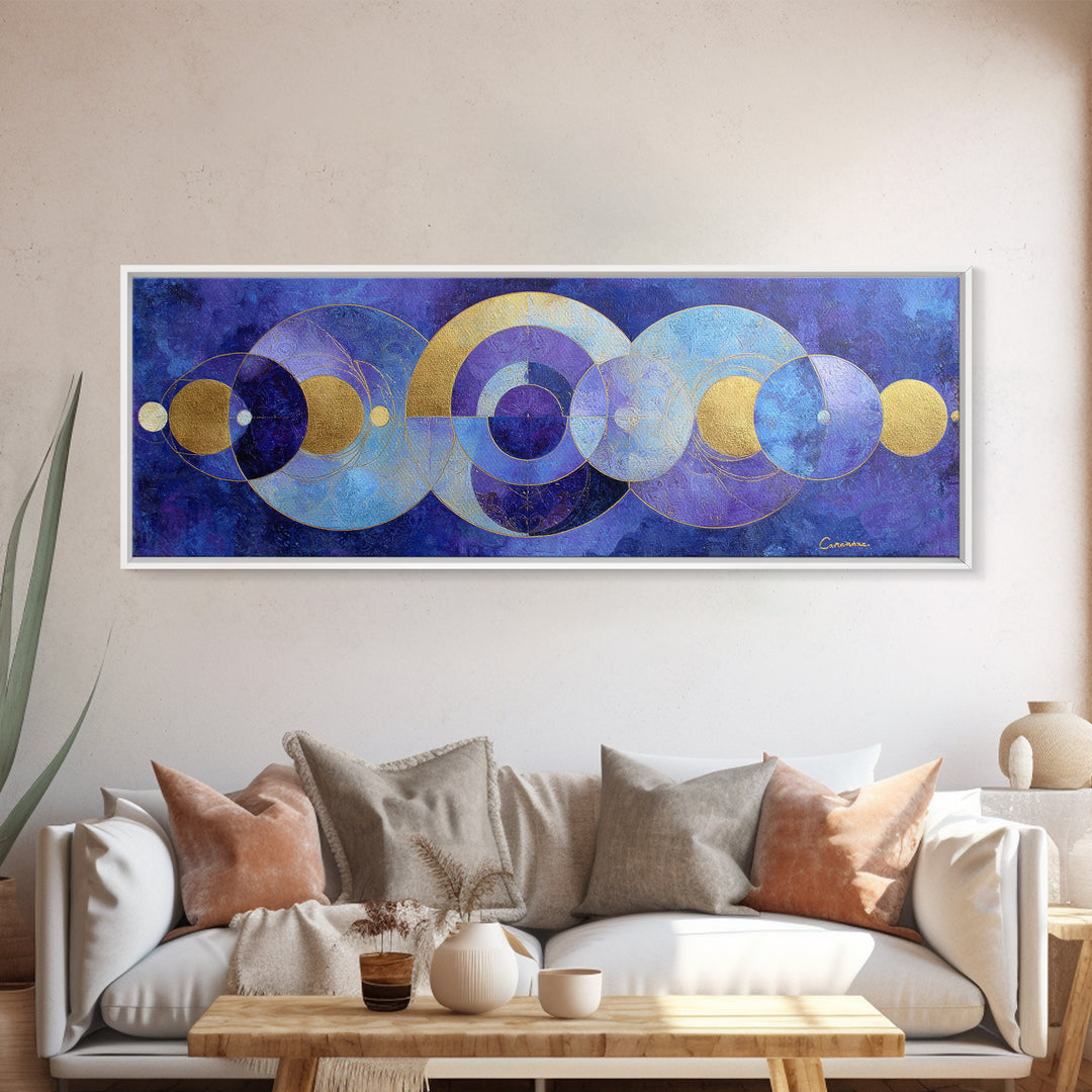 Celestial Twins Surrounded by Mirrored Moons Canvas Print, Astrology Art, Leo Wall Art, Living Room Decor, Abstract Art, Zodiac, AST-3x1-25