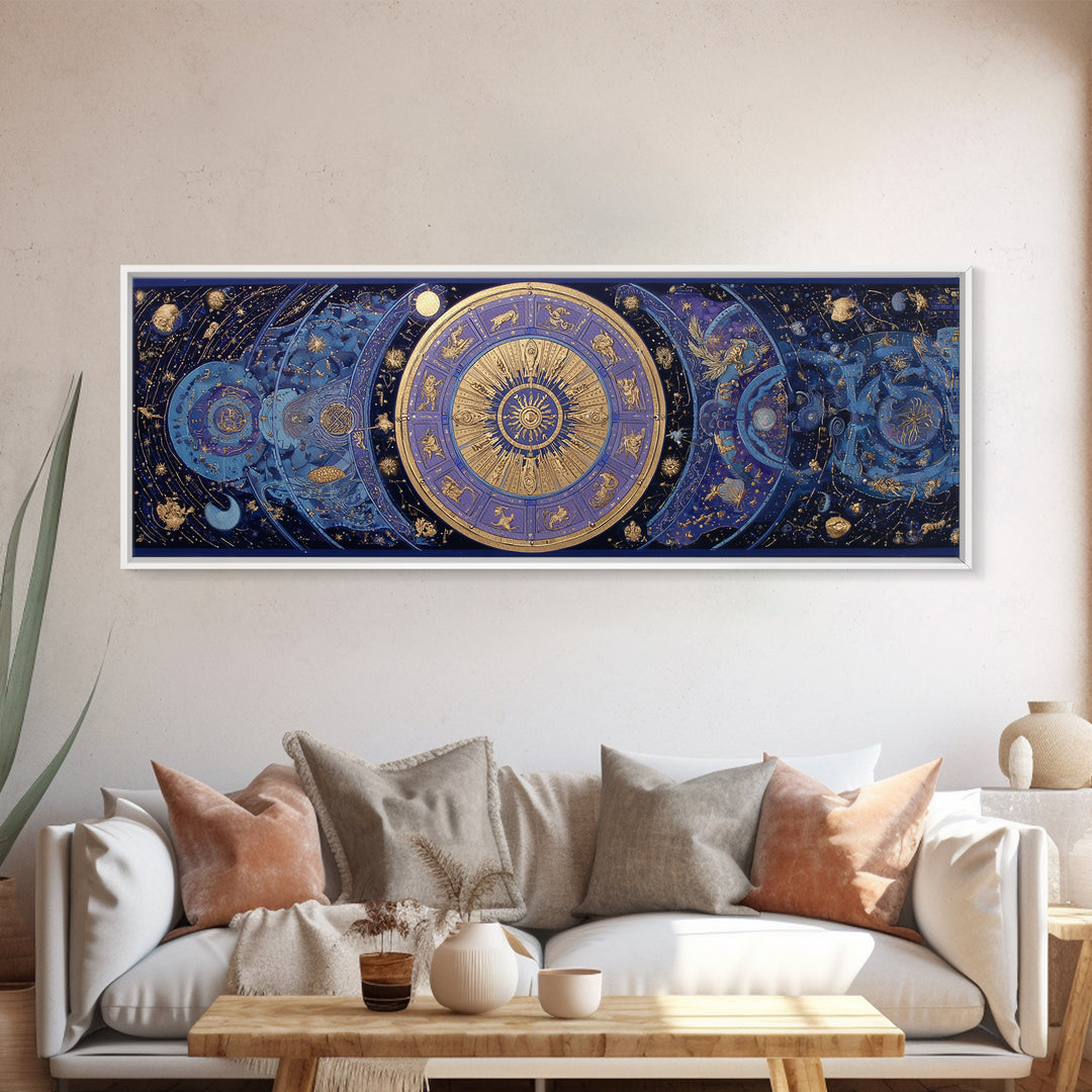 Twelve Zodiac Animals Arranged Framed Canvas Print, Astrology Art, Neutral Decor, Living Room Decor, Fine Art, Zodiac, AST-3x1-44
