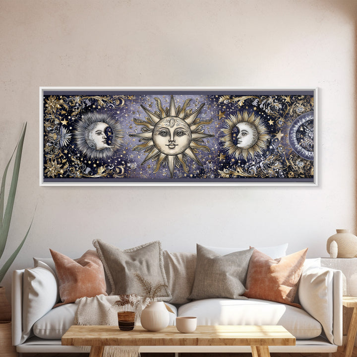 Sun and Moon Faces Canvas Print, Astrology Art, Zodiac Wall Art, Living Room Decor, Fine Art, Zodiac, Luxury Decor, AST-3x1-45