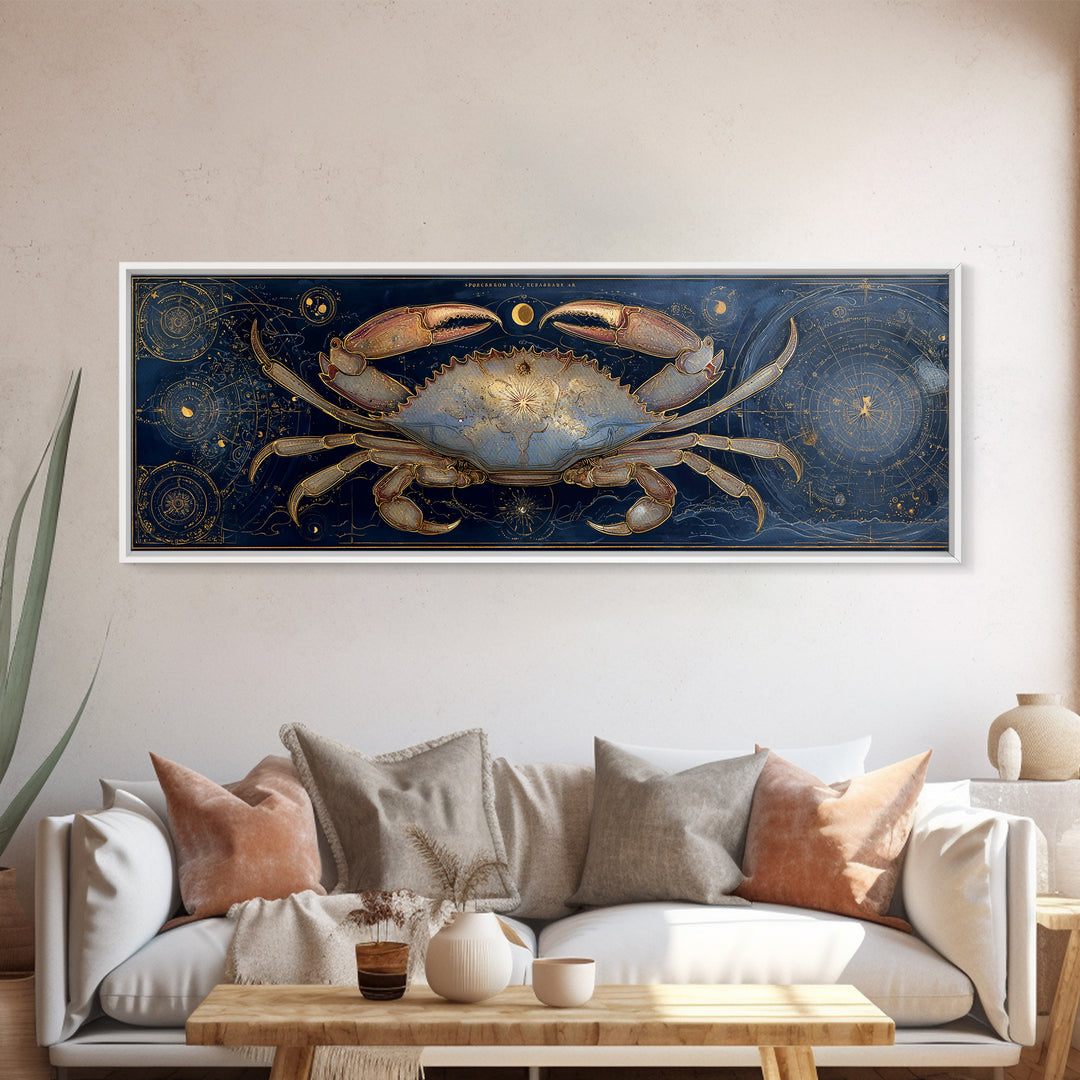 Celestial Crab under Glowing Ocean Moonlight Canvas Print, Astrology Art, Zodiac Sign Print, Living Room Decor, Zodiac, AST-3x1-8