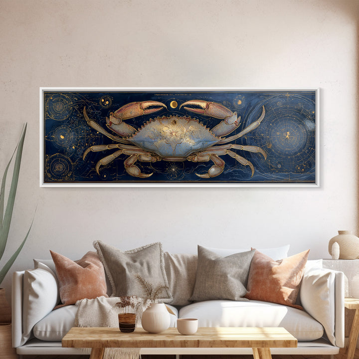 Celestial Crab under Glowing Ocean Moonlight Canvas Print, Astrology Art, Zodiac Sign Print, Living Room Decor, Zodiac, AST-3x1-8