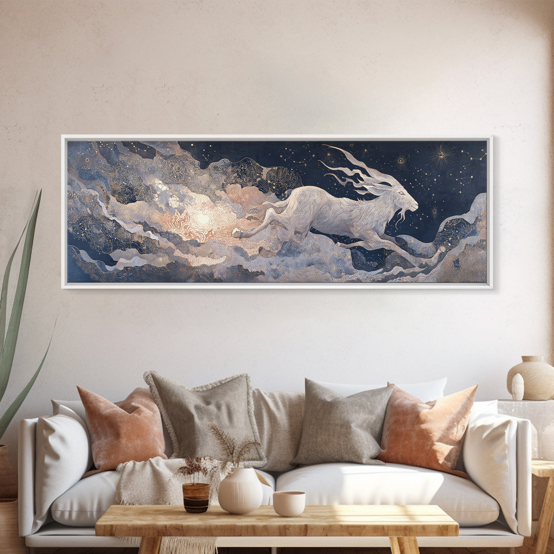 Capricorn Sea Goat Emerging from Cosmic Waves Canvas Print, Astrology Art, Printable Art, Living Room Decor, Fine Art, Zodiac, AST-3x1-83