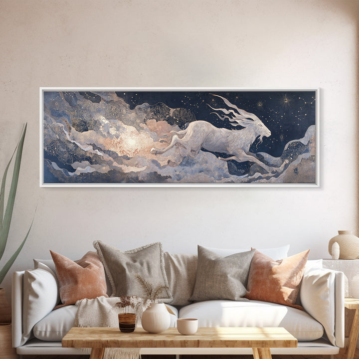 Capricorn Sea Goat Emerging from Cosmic Waves Canvas Print, Astrology Art, Printable Art, Living Room Decor, Fine Art, Zodiac, AST-3x1-83