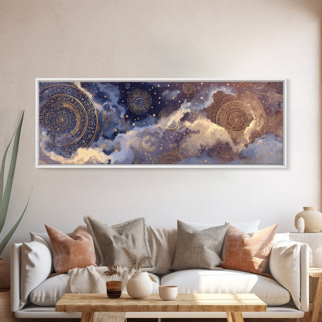 Retro Horoscope Chart Canvas Print, Astrology Art, Celestial Art, Living Room Decor, Oil Painting, Zodiac, Minimalist Decor, AST-3x1-85