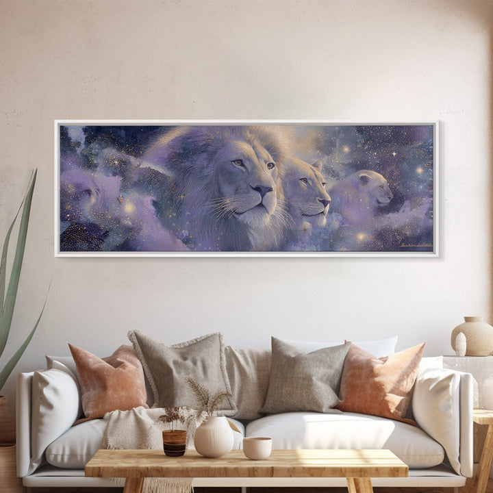 Celestial Lion Portrait Formed from Star Patterns Canvas Print, Astrology Art, Zodiac Wall Art, Living Room Decor, Zodiac, AST-3x1-90