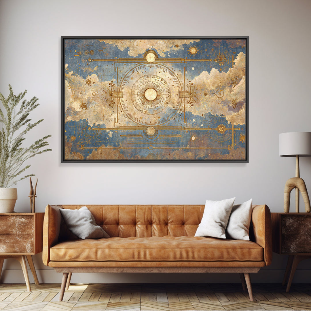 Retro Horoscope Chart Framed Canvas Print, Astrology Art, Leo Wall Art, Living Room Decor, Abstract Art, Zodiac, AST-3x2-25