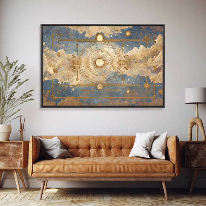 Retro Horoscope Chart Framed Canvas Print, Astrology Art, Leo Wall Art, Living Room Decor, Abstract Art, Zodiac, AST-3x2-25