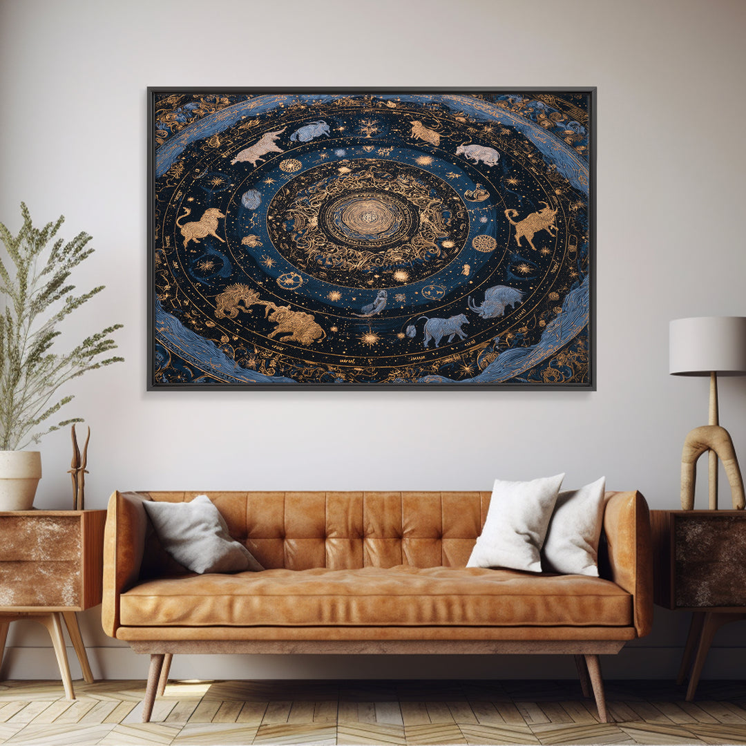 Twelve Zodiac Animals Arranged Canvas Print, Astrology Art, Astronomy Print, Living Room Decor, Fine Art, Zodiac, AST-3x2-32