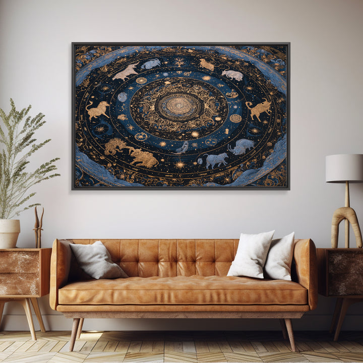 Twelve Zodiac Animals Arranged Canvas Print, Astrology Art, Astronomy Print, Living Room Decor, Fine Art, Zodiac, AST-3x2-32