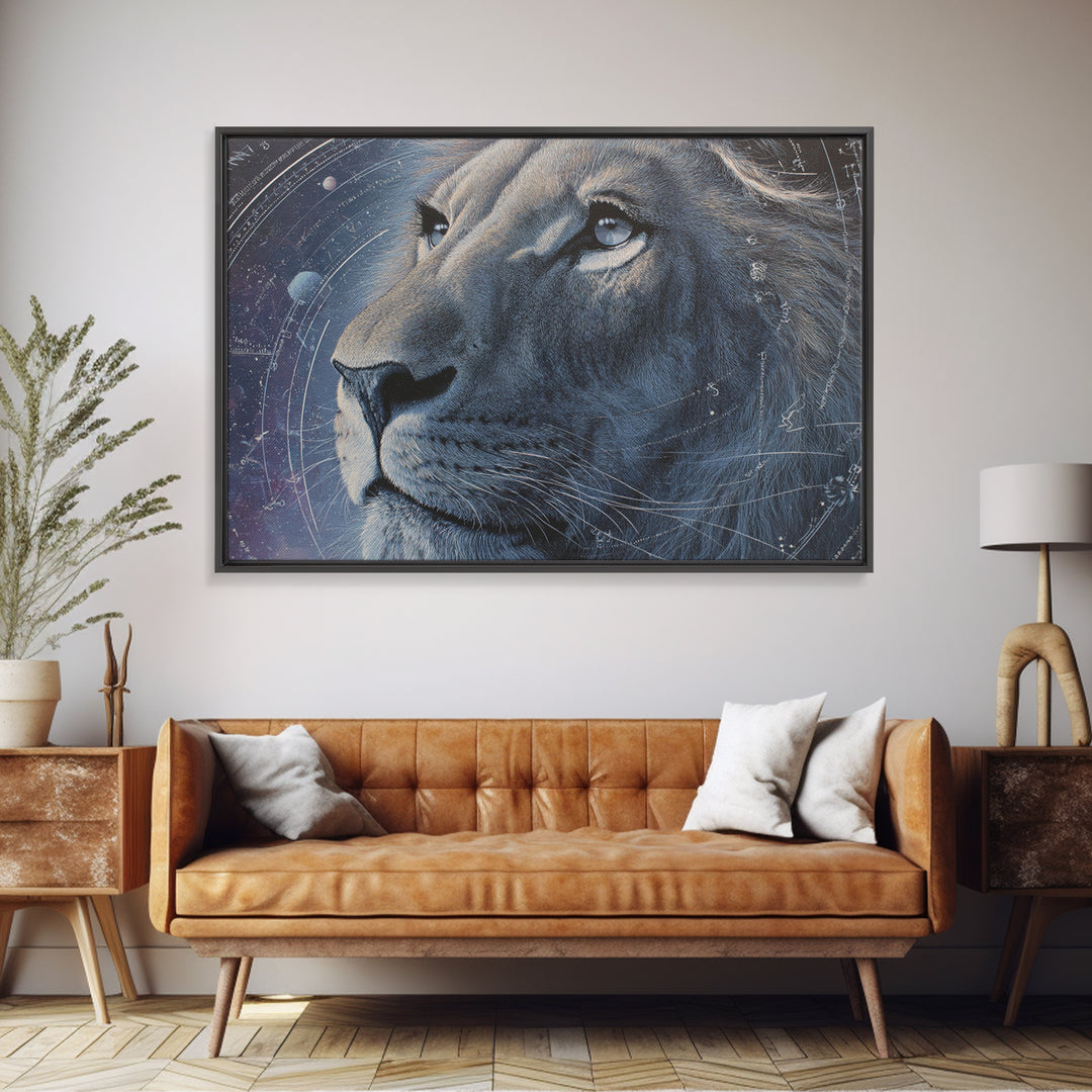 Celestial Lion Portrait Formed from Star Patterns Canvas Print, Astrology Art, Giclee Print, Living Room Decor, Zodiac, AST-3x2-54