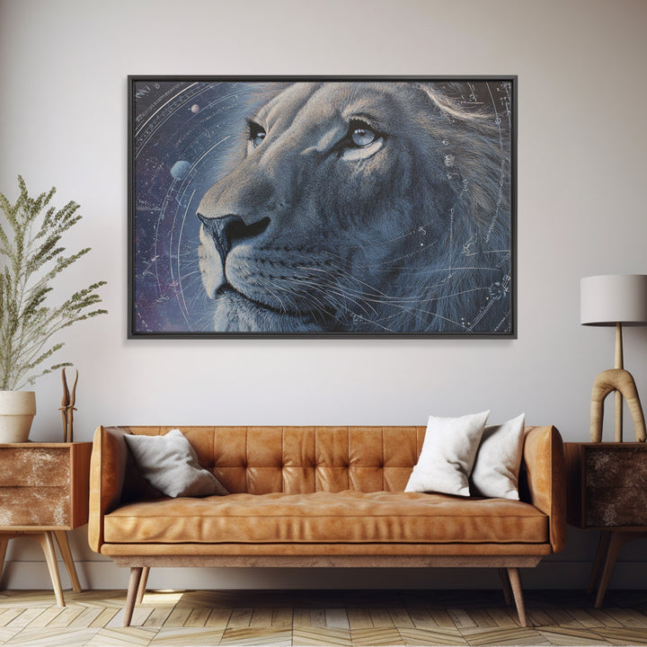 Celestial Lion Portrait Formed from Star Patterns Canvas Print, Astrology Art, Giclee Print, Living Room Decor, Zodiac, AST-3x2-54