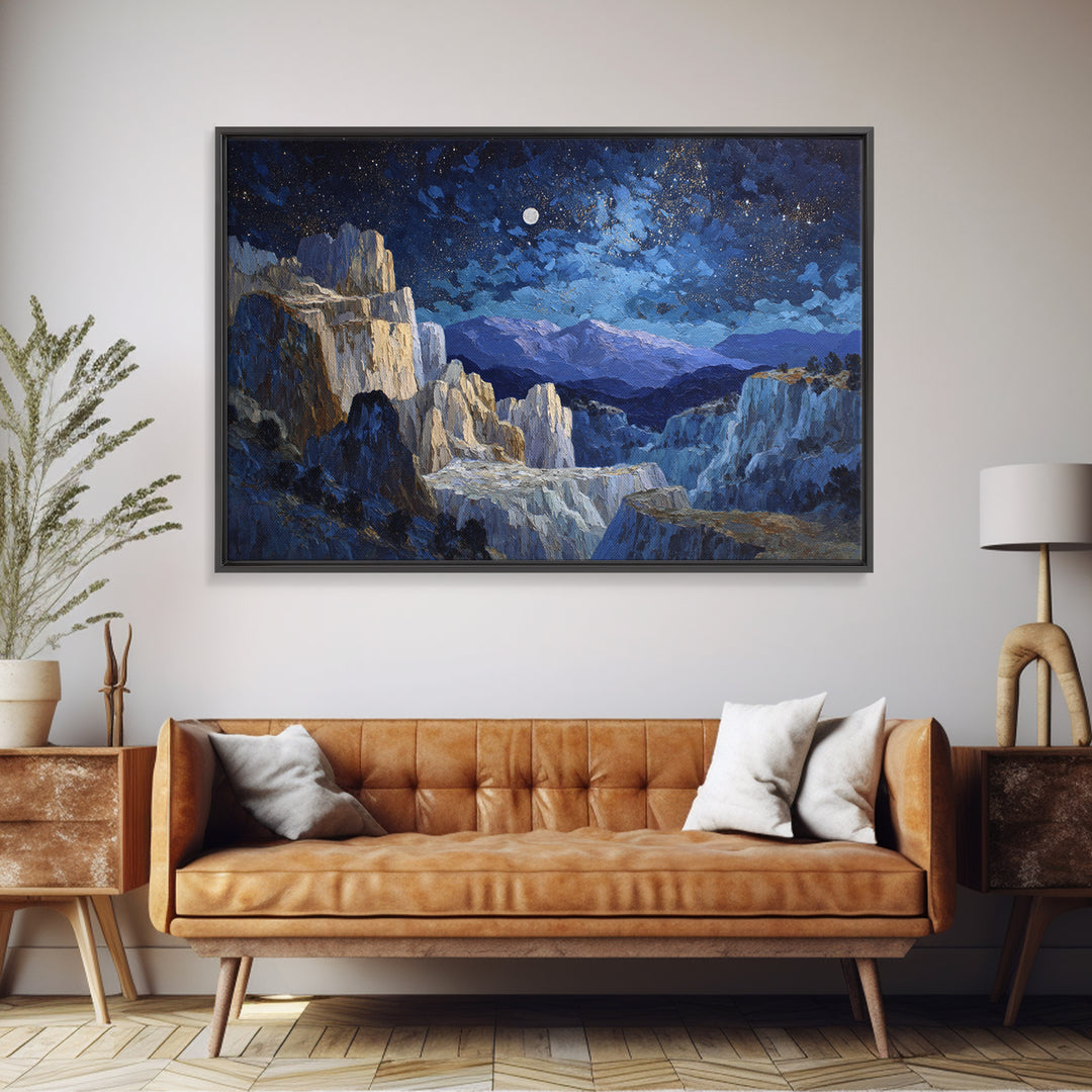 Ram Constellation Above Desert Cliffs at Night Canvas Print, Astrology Art, Textured Painting, Living Room Decor, Zodiac, AST-3x2-60