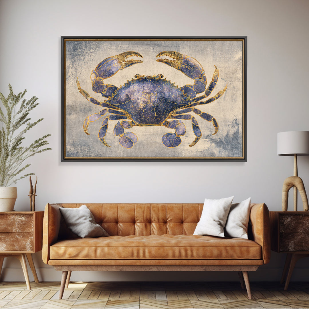 Celestial Crab under Glowing Ocean Moonlight Canvas Print, Astrology Art, Minimalist Decor, Living Room Decor, Oil Painting, AST-3x2-68