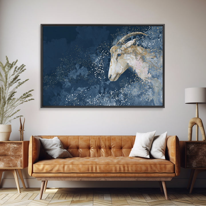 Capricorn Sea Goat Emerging from Cosmic Waves Canvas Print, Astrology Art, Astrology Wall Art, Living Room Decor, Zodiac, AST-3x2-71