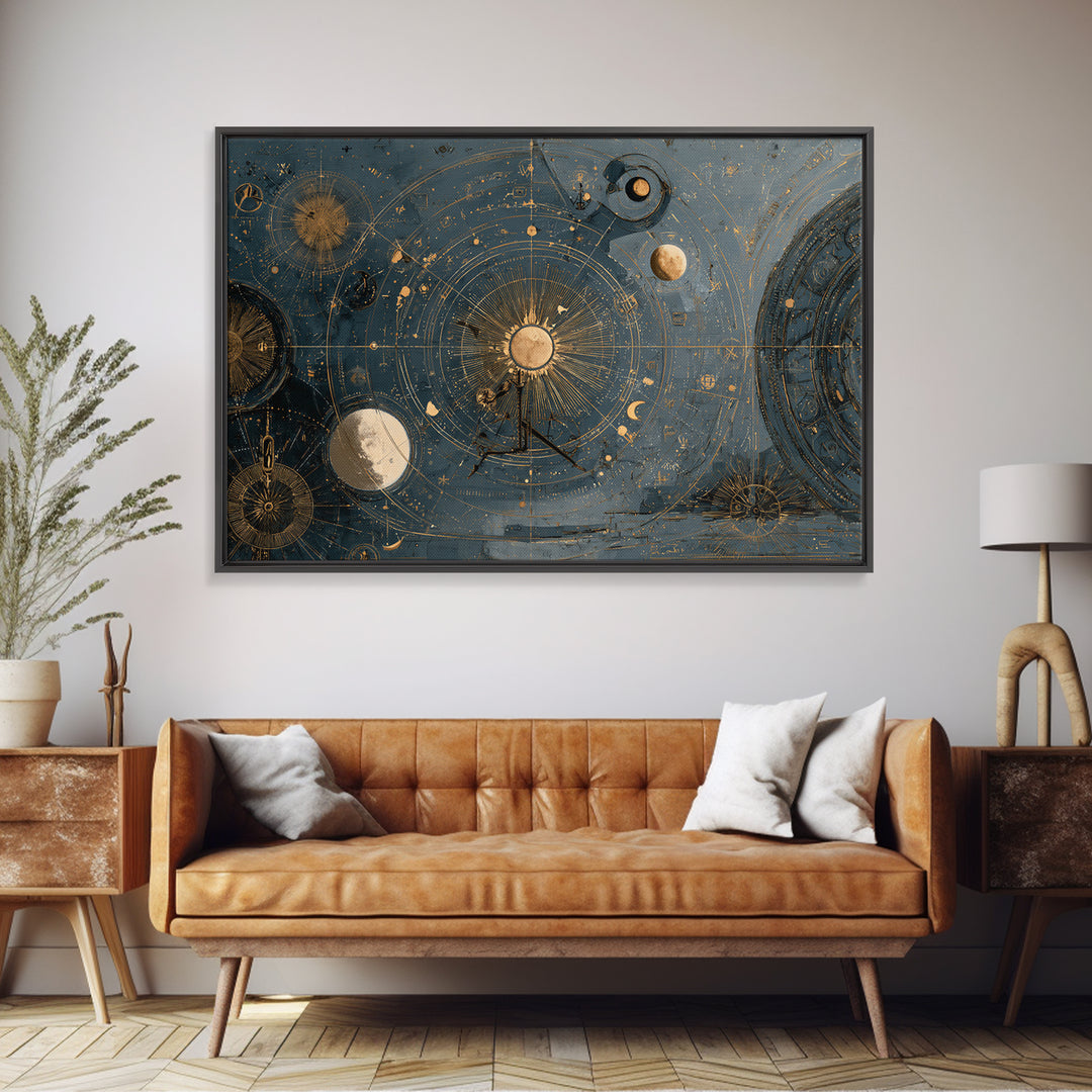 Planetary Still Life Framed Canvas Print, Astrology Art, Digital Art, Living Room Decor, Fine Art, Zodiac, Celestial Wall Art, AST-3x2-96