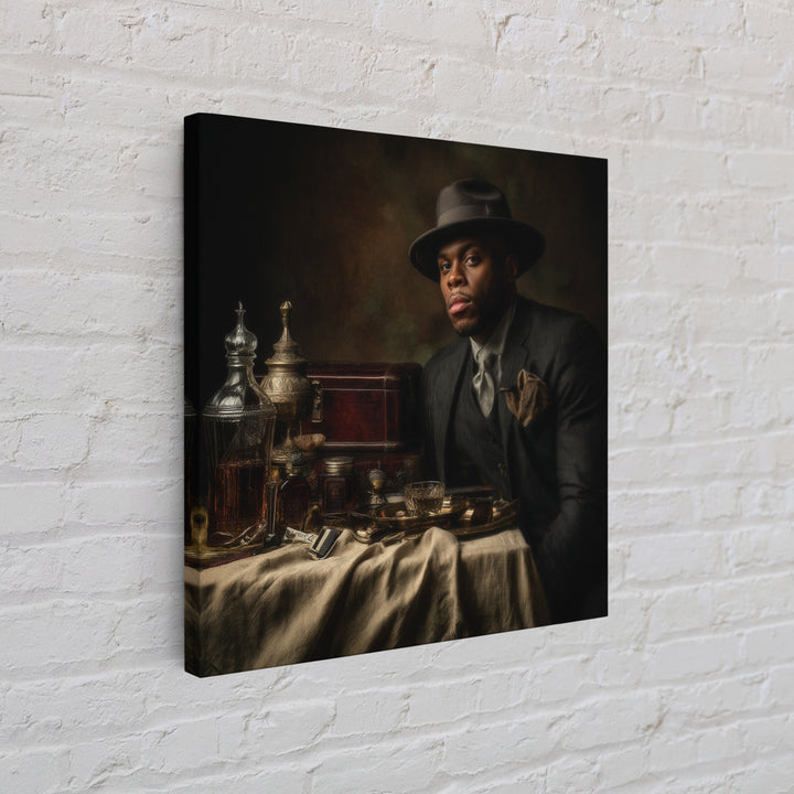 Moody Gentleman Portrait Canvas Print, Barbershop Art, Masculine Wall Art, Barbershop Decor, Oil Painting, Grooming, BAA-1x1-10
