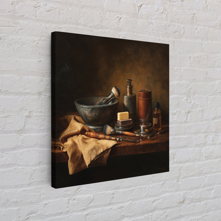 Hot Towel Shave Scene Cropped Close to Framed Canvas Print, Barbershop Art, Urban Wall Art, Barbershop Decor, Oil Painting, BAA-1x1-37