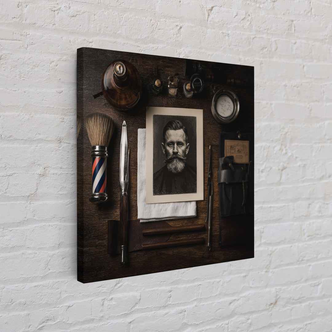 Tattooed Barber Portrait Framed Canvas Print, Barbershop Art, Downloadable Art, Barbershop Decor, Fine Art, Grooming, BAA-1x1-52