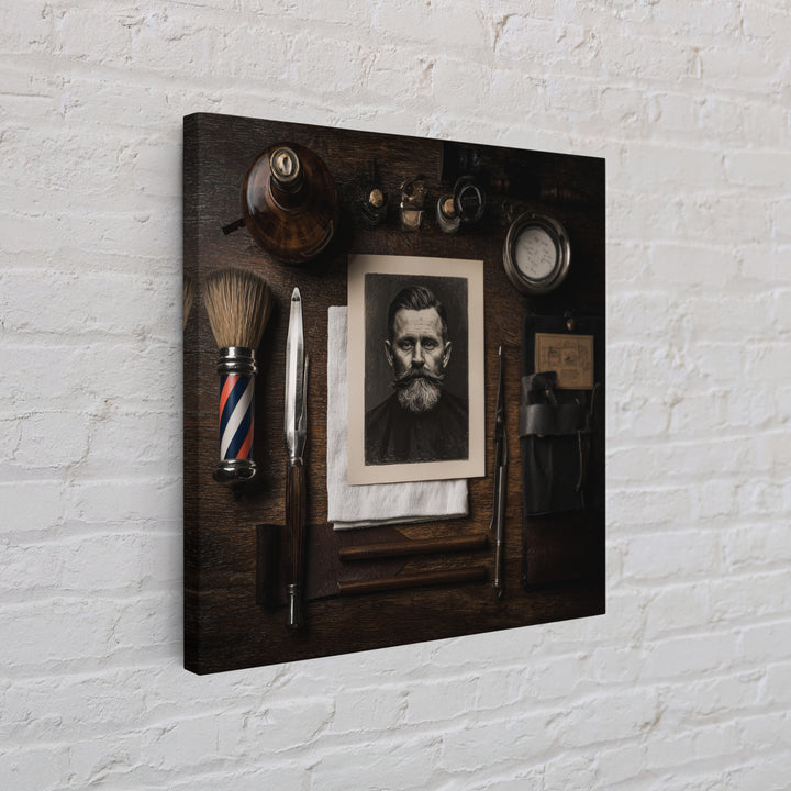 Tattooed Barber Portrait Framed Canvas Print, Barbershop Art, Downloadable Art, Barbershop Decor, Fine Art, Grooming, BAA-1x1-52