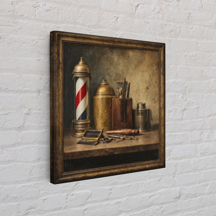Antique Clippers and Combs on Worn Wood Framed Canvas Print, Barbershop Art, Black Man Art, Barbershop Decor, Abstract Art, BAA-1x1-57