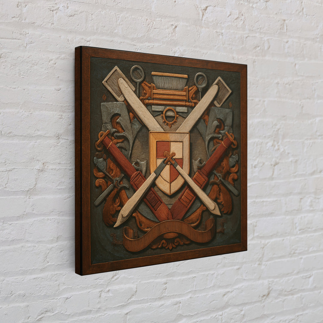 Bold Linocut Barber Emblem Framed Canvas Print, Barbershop Art, Art Print, Barbershop Decor, Grooming, African American Art, BAA-1x1-96