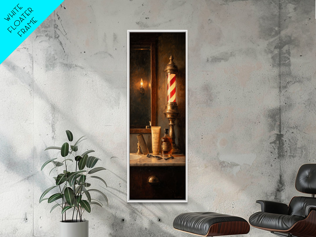 Whiskey and Straight Razor Masculine Still Life Canvas Print, Barbershop Art, Statement Artwork, Barbershop Decor, Grooming, BAA-1x3-19