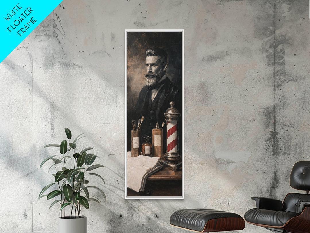 Black and White Portrait of a Sharply Framed Canvas Print, Barbershop Art, Living Room Art, Barbershop Decor, Oil Painting, BAA-1x3-30