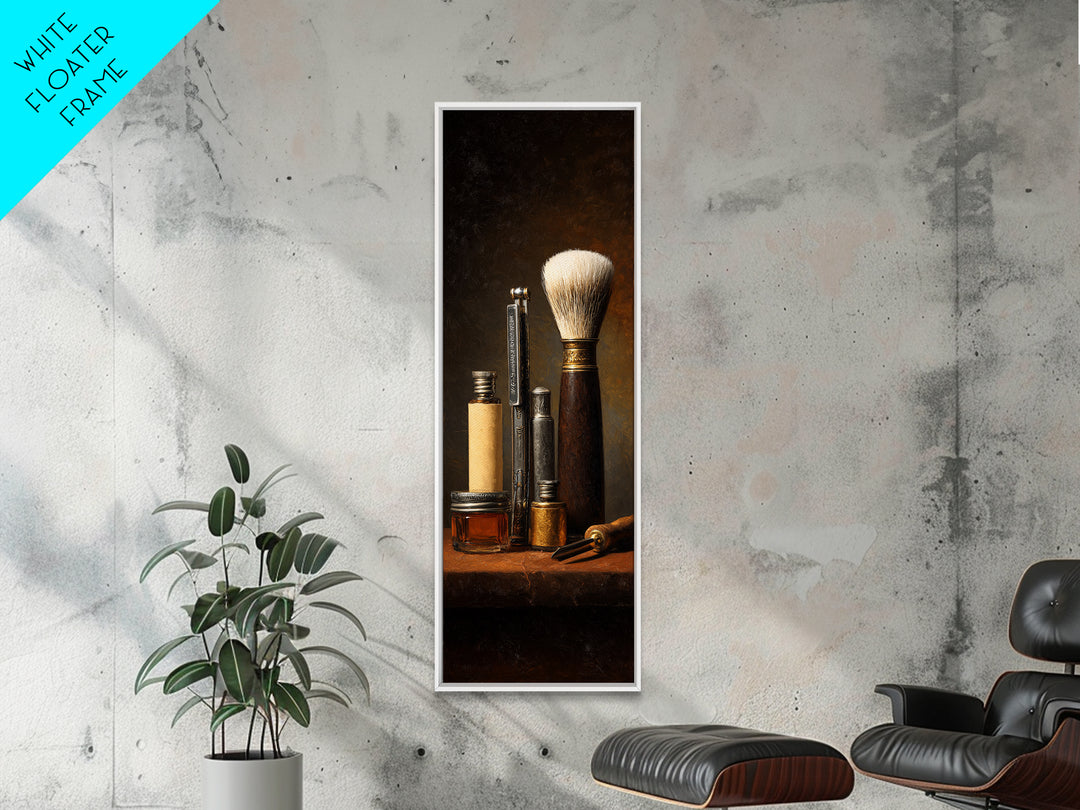 Straight Razor and Shaving Brush on Dark Canvas Print, Barbershop Art, Digital Poster, Barbershop Decor, Fine Art, Grooming, BAA-1x3-38