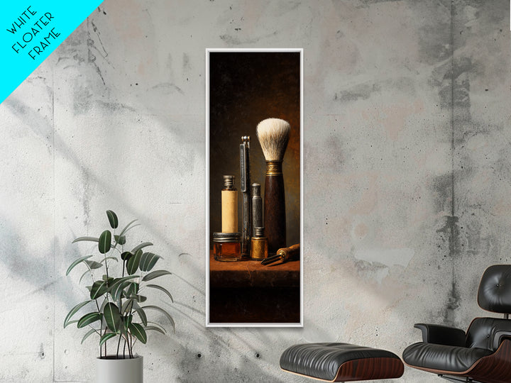 Straight Razor and Shaving Brush on Dark Canvas Print, Barbershop Art, Digital Poster, Barbershop Decor, Fine Art, Grooming, BAA-1x3-38