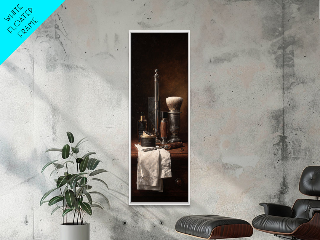 Straight Razor and Shaving Brush on Dark Framed Canvas Print, Barbershop Art, Afrocentric Art, Barbershop Decor, Grooming, BAA-1x3-62
