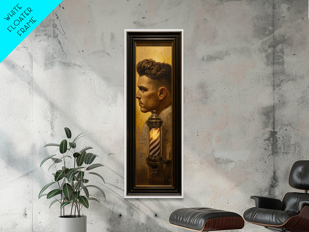 Classic Pompadour Portrait Canvas Print, Barbershop Art, Black Wall Art, Barbershop Decor, Fine Art, Grooming, Minimalist Art, BAA-1x3-89