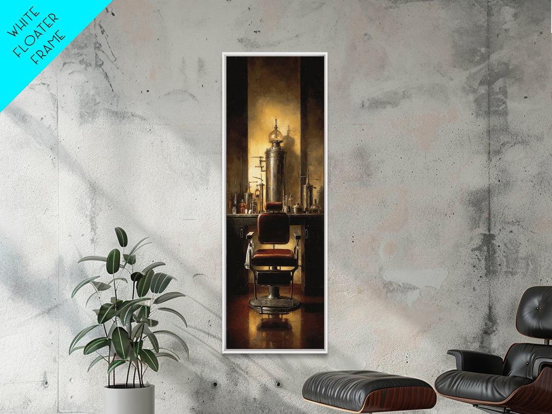 Barber Chair Silhouette Rendered as Iconic Graphic Canvas Print, Barbershop Art, Black Art Prints, Barbershop Decor, Grooming, BAA-1x3-95