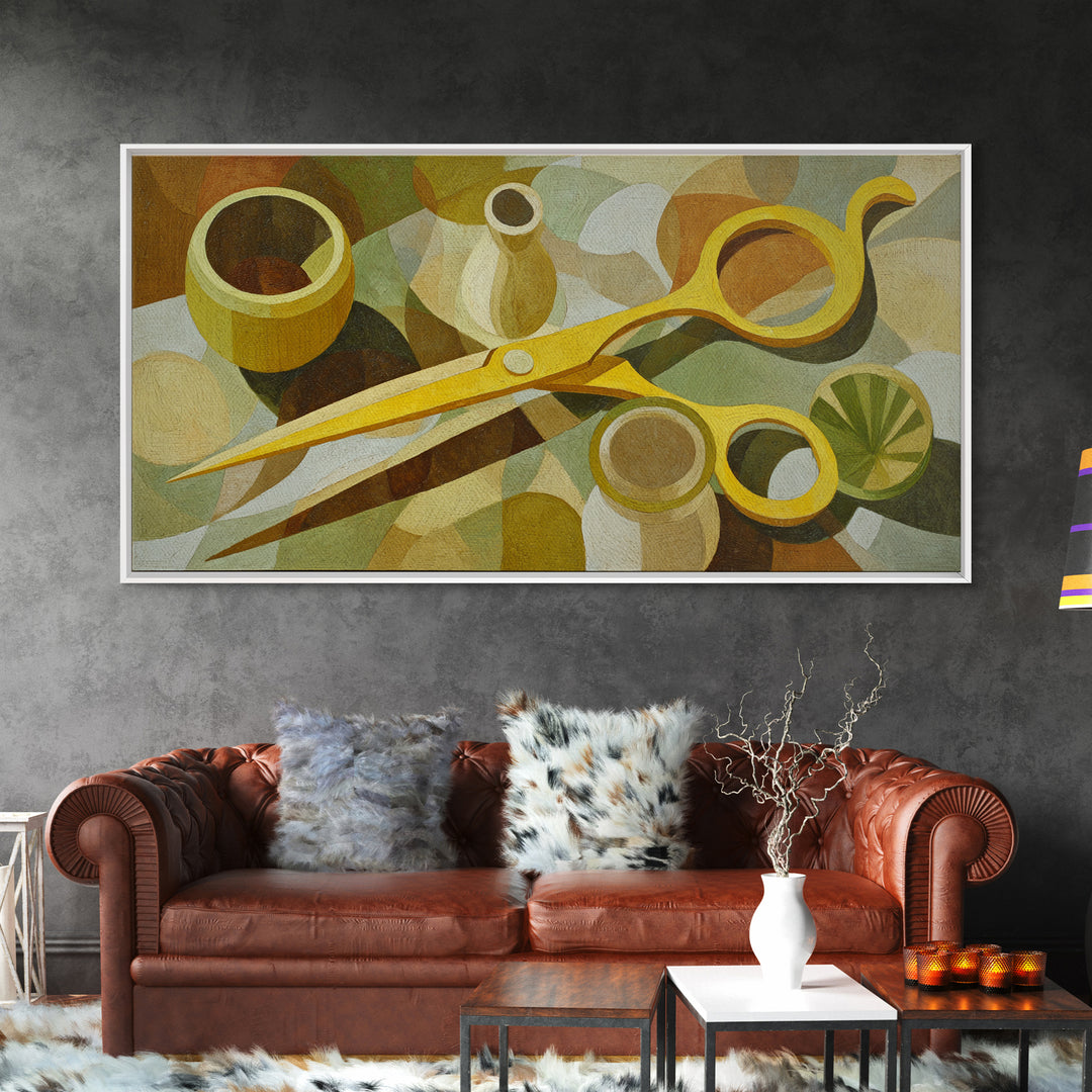 Leather Apron and Brass Tools Still Life Framed Canvas Print, Barbershop Art, Home Decor, Barbershop Decor, Fine Art, Grooming, BAA-2x1-18