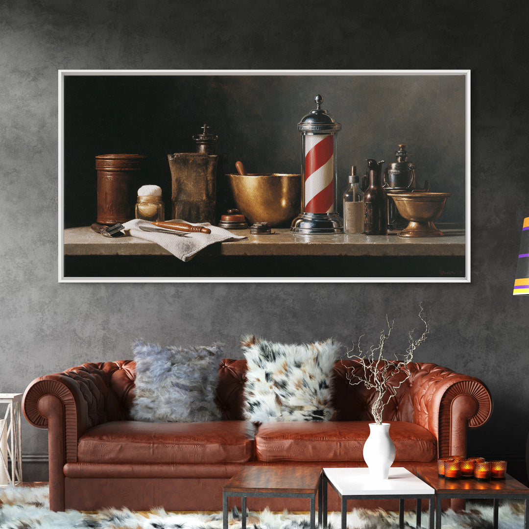 Hot Towel Shave Scene Cropped Close to Framed Canvas Print, Barbershop Art, Fine Art Print, Barbershop Decor, Grooming, BAA-2x1-33