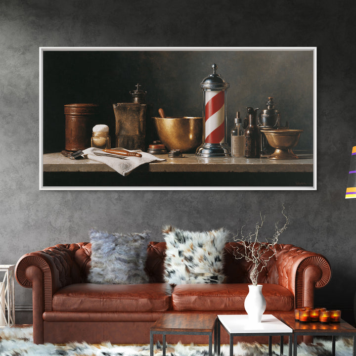 Hot Towel Shave Scene Cropped Close to Framed Canvas Print, Barbershop Art, Fine Art Print, Barbershop Decor, Grooming, BAA-2x1-33
