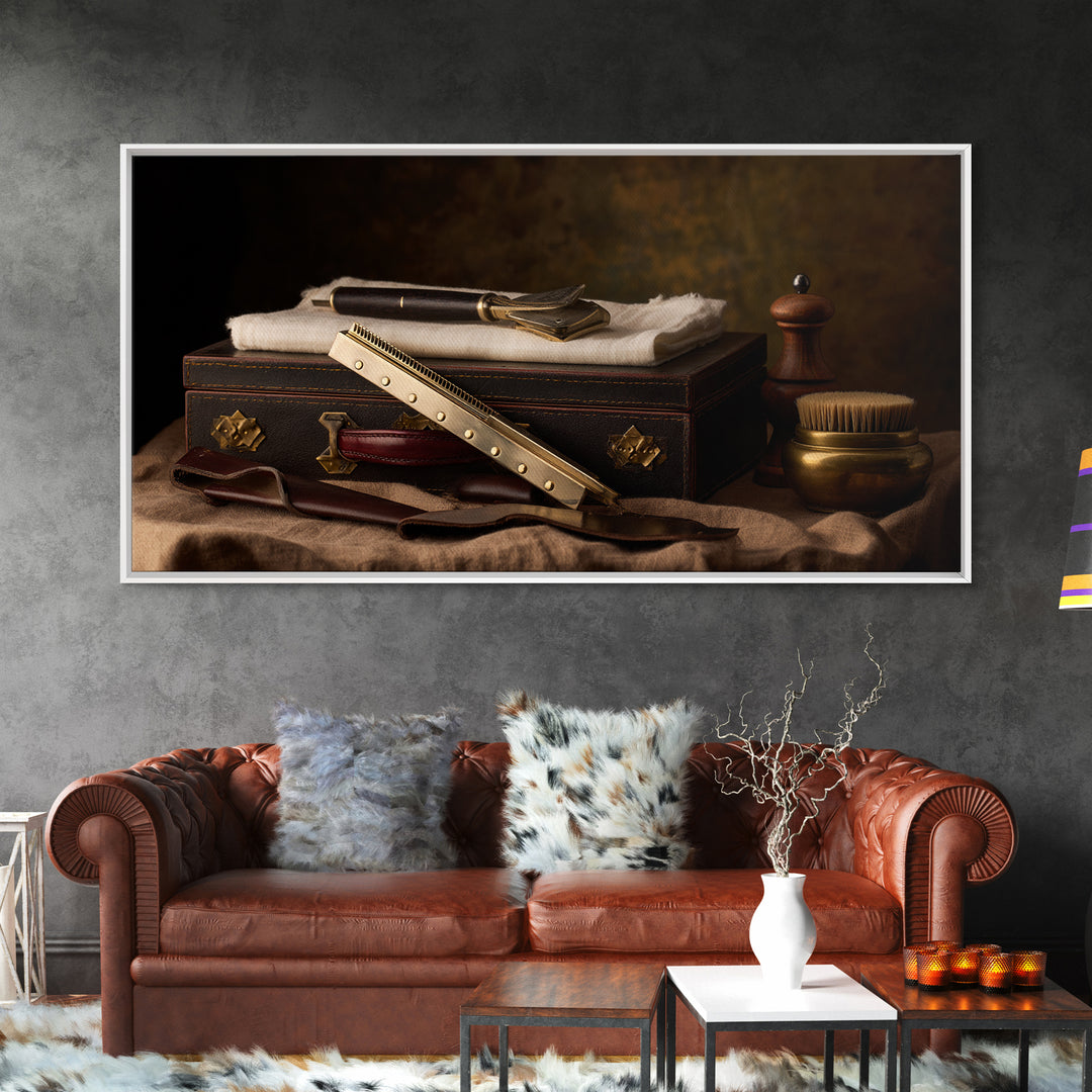 Classic Mustache Chart Illustrated Framed Canvas Print, Barbershop Art, Oil Painting, Barbershop Decor, Grooming, BAA-2x1-60