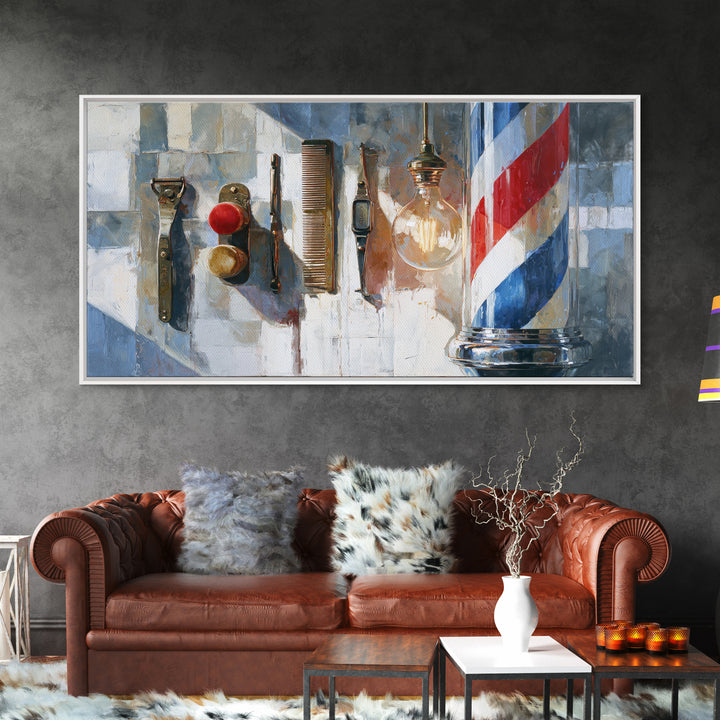Red White and Blue Stripe Abstraction from Canvas Print, Barbershop Art, Barbershop Decor, Abstract Art, Grooming, BAA-2x1-61