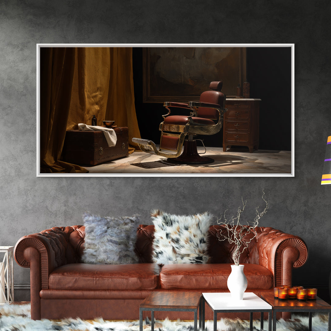 Barber Chair Silhouette Rendered as Iconic Graphic Canvas Print, Barbershop Art, Contemporary Art, Barbershop Decor, Grooming, BAA-2x1-7