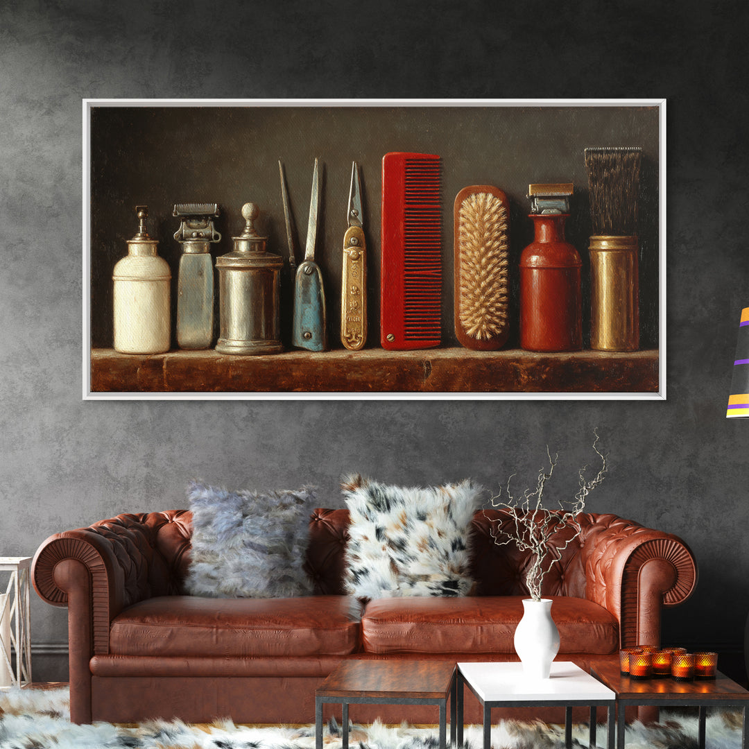 Antique Clippers and Combs on Worn Wood Canvas Print, Barbershop Art, Digital Prints, Barbershop Decor, Oil Painting, Grooming, BAA-2x1-77